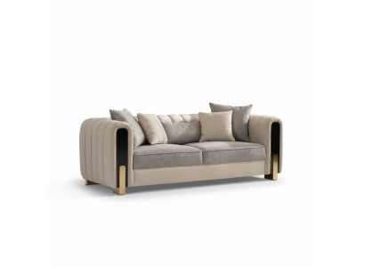 White Three-Seater Luxury Couch Modern Stainless Steel Design Living Room Furniture
