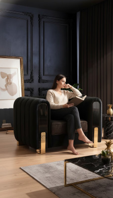 Black armchair wing chair luxury design living room single-seater modern