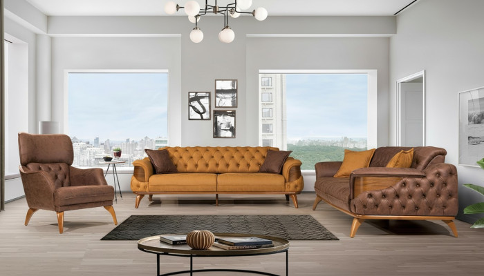 Chesterfield Seating Group Luxury Sofa Set Three-Seater Armchair 3-Piece