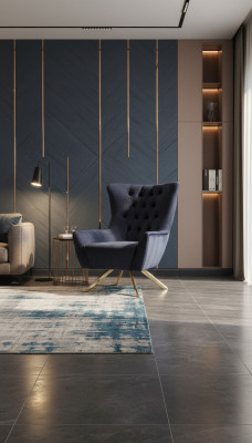 Chesterfield Wingback Armchair Fabric Blue Living Room Polyester Single Seater