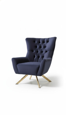 Chesterfield Wingback Armchair Fabric Blue Living Room Polyester Single Seater