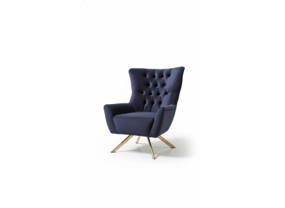 Chesterfield Wingback Armchair Fabric Blue Living Room Polyester Single Seater