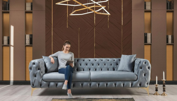 Modern three-seater Chesterfield furniture stainless steel polyester living room furniture