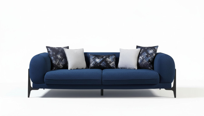 Blue three-seater luxury couch modern sofas living room furniture stainless steel