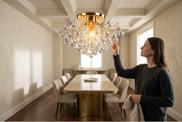 Golden decorative chandelier ceiling light crystal fixture luxury lamp