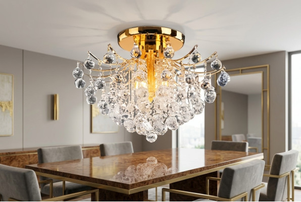 Golden decorative chandelier ceiling light crystal fixture luxury lamp