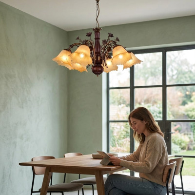 Ceiling lamp flowers ceiling chandelier chandelier glass lamp beige