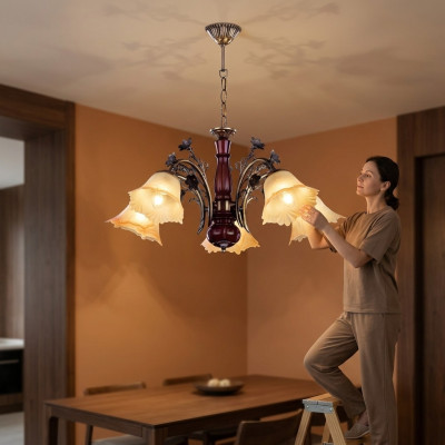 Ceiling lamp flowers chandelier lamp glass beige