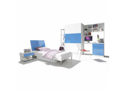Blue children's bedroom set wardrobe table bed new 4 pieces.