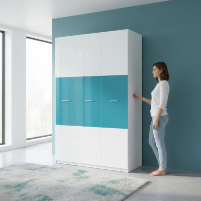 Wardrobe Bedroom Multipurpose Cabinets Wood 3-Door Blue New