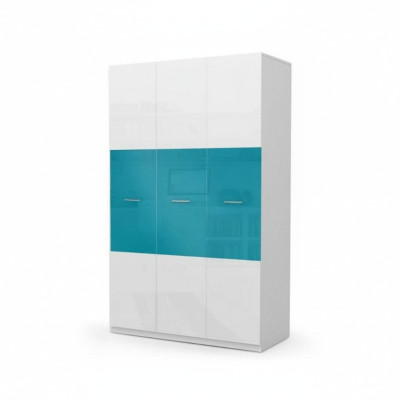 Wardrobe Bedroom Multipurpose Cabinets Wood 3-Door Blue New
