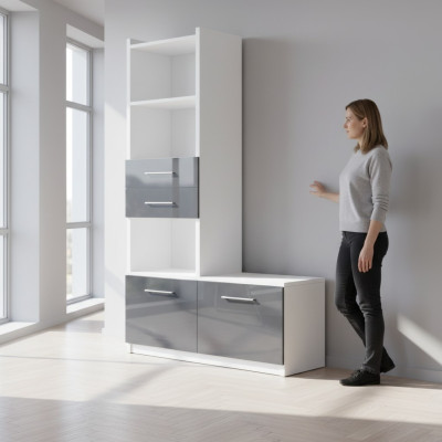 Regal Cabinet Bookshelf for Children's Room Teen Room Gray White High Gloss