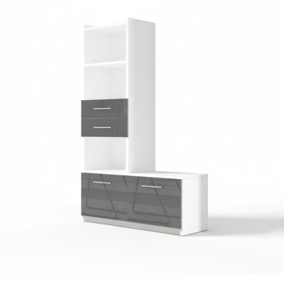 Regal Cabinet Bookshelf for Children's Room Teen Room Gray White High Gloss
