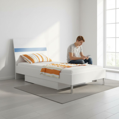 Beds Blue Wood Design Single Bed High Gloss Single Children's Room Bed Girls