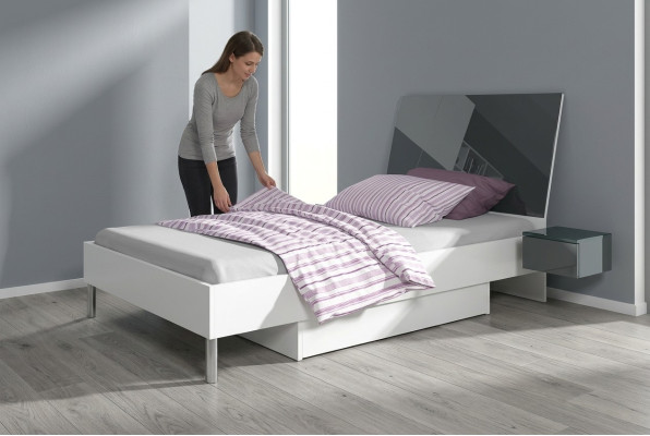 Children's room bed, bedroom beds, single bed, single, youth room, gray, wood