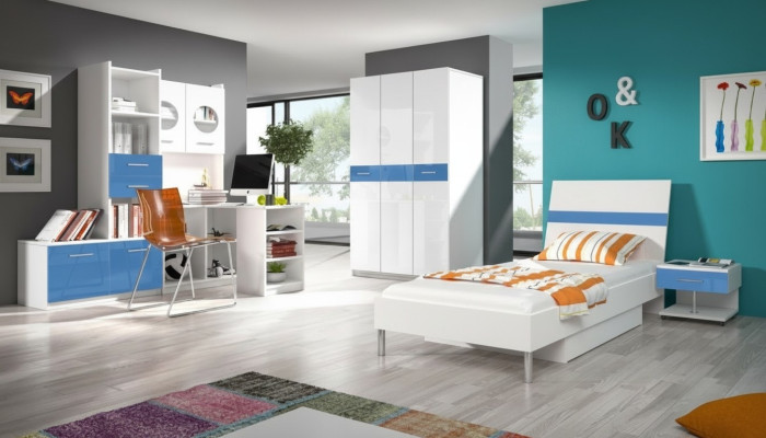 Bed + bedside table bedroom teen room children's room furniture set 2-piece. Blue