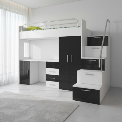 Bunk bed black table cabinet multifunction loft bunk bed children’s room