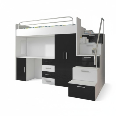 Bunk bed black table cabinet multifunction loft bunk bed children’s room