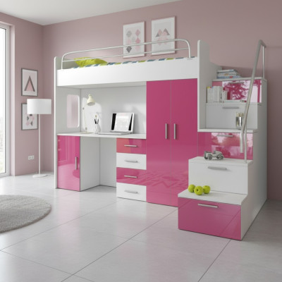 Bunk bed pink table cabinet multifunctional loft bed children's room