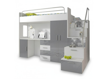Bunk bed gray table wardrobe multifunction loft bed children's room