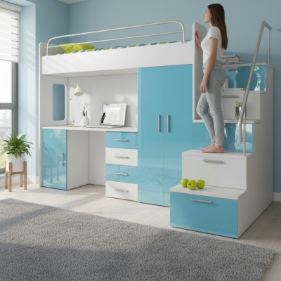 Bunk bed loft bed bed children's bed teen bed loft bed blue children's room