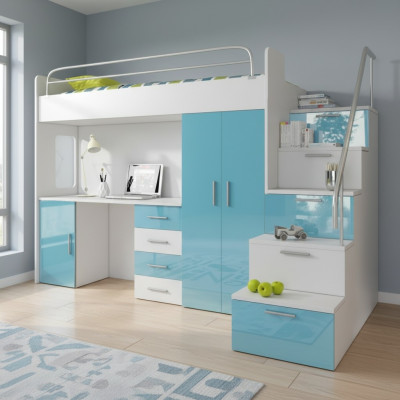 Bunk bed loft bed bed children's bed teen bed loft bed blue children's room