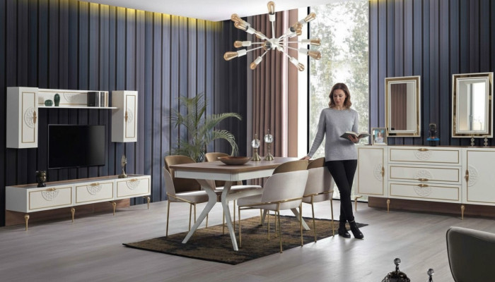 Dining room set, dining table, 4x chair, sideboard group, table, 8-piece set
