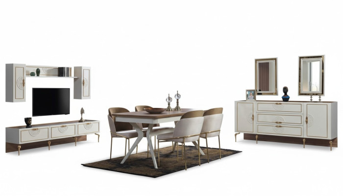 Dining room set, dining table, 4x chair, sideboard group, table, 8-piece set
