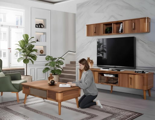 TV wall wood style modern shelf living room furniture cabinet new modern wall unit new