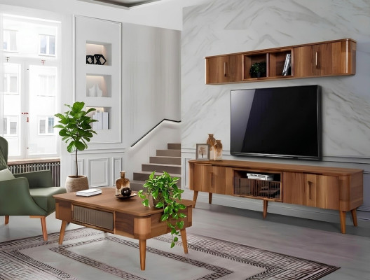 TV wall wood style modern shelf living room furniture cabinet new modern wall unit new
