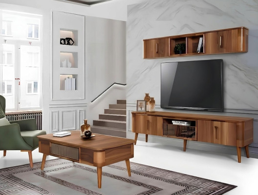 TV wall wood style modern shelf living room furniture cabinet new modern wall unit new