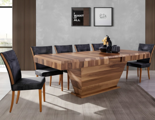 Table + 6 Chair Set Upholstery 7-piece New Designer Wood Dining Living Room Set