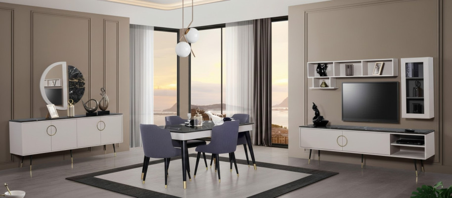 Complete Dining Set 7-piece. Dining Room Sideboard Set Modern Table 4x Chairs RTV