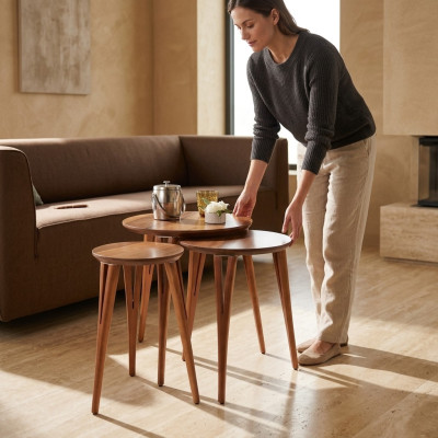 Wooden tables side table set coffee table flower stand 3-piece.