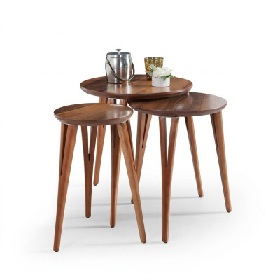 Wooden tables side table set coffee table flower stand 3-piece.