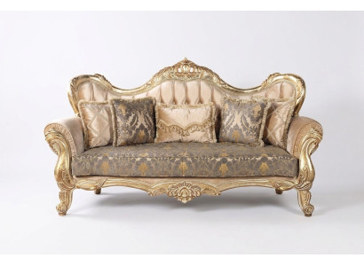 Chesterfield Baroque Three-seater Couch Furniture Sofa Fabric Gold Sofas