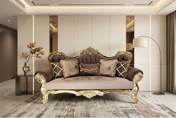 Chesterfield Baroque Three-Seater Couch Sofa Upholstery Fabric Gold Furniture