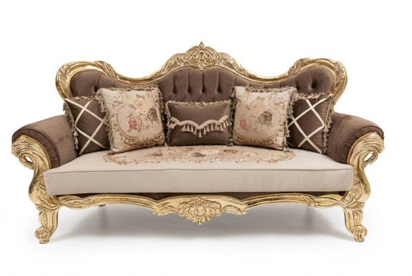 Chesterfield Baroque Three-Seater Couch Sofa Upholstery Fabric Gold Furniture