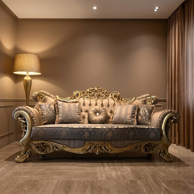 Chesterfield Baroque Three-Seater Couch Furniture Sofa Sofas Fabric Gold