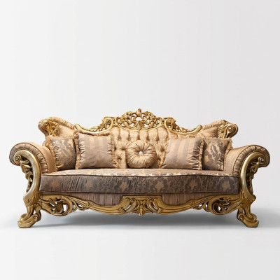 Chesterfield Baroque Three-Seater Couch Furniture Sofa Sofas Fabric Gold