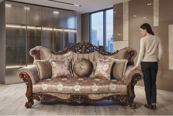 Baroque Three-Seater Chesterfield Couch Furniture Sofa Couches Fabric Brown