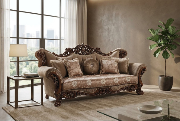Baroque Three-Seater Chesterfield Couch Furniture Sofa Couches Fabric Brown