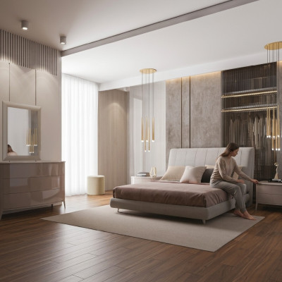 Double bed wood upholstered beds double bed frame modern luxury bedroom bed