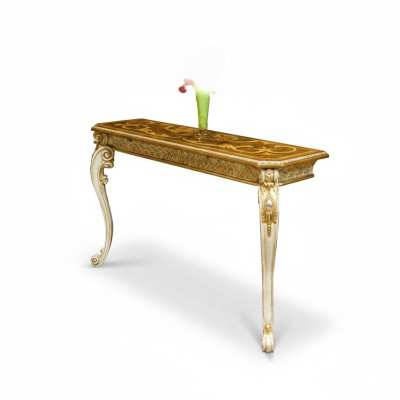 Console table, country house style, classic telephone tables, gold appearance with carved legs
