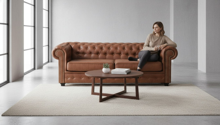 Three-seater couch textile brown sofa upholstery furniture furnishing sofas couches