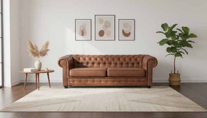 Three-seater couch textile brown sofa upholstery furniture furnishing sofas couches
