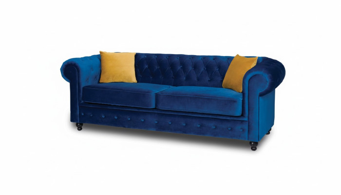 Upholstered Sofas 3 Seats Chesterfield Textile Sofa Blue Classic Designer New