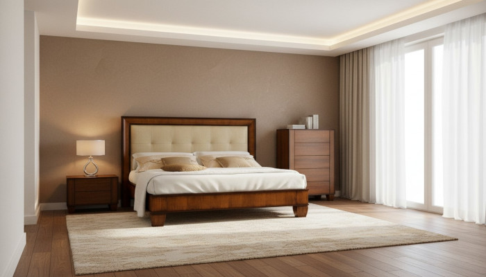 Bed Brown Bedroom Wooden Furniture Textile Design Classical Art Deco Style New