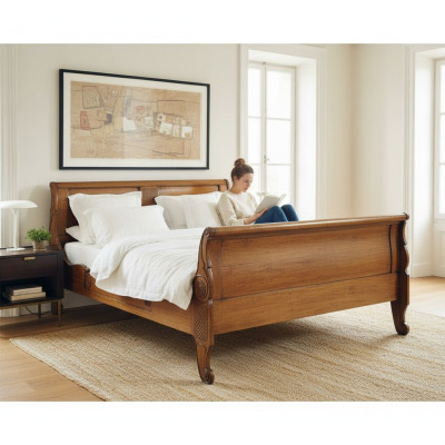 Bed Beds Double Bed Bedroom Wood Upholstery Brown Double Beds New