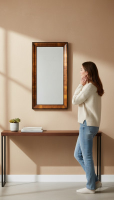 Luxury Mirror Standing Wall Mirror Freestanding Little Mirror Real Wood Frame Furniture